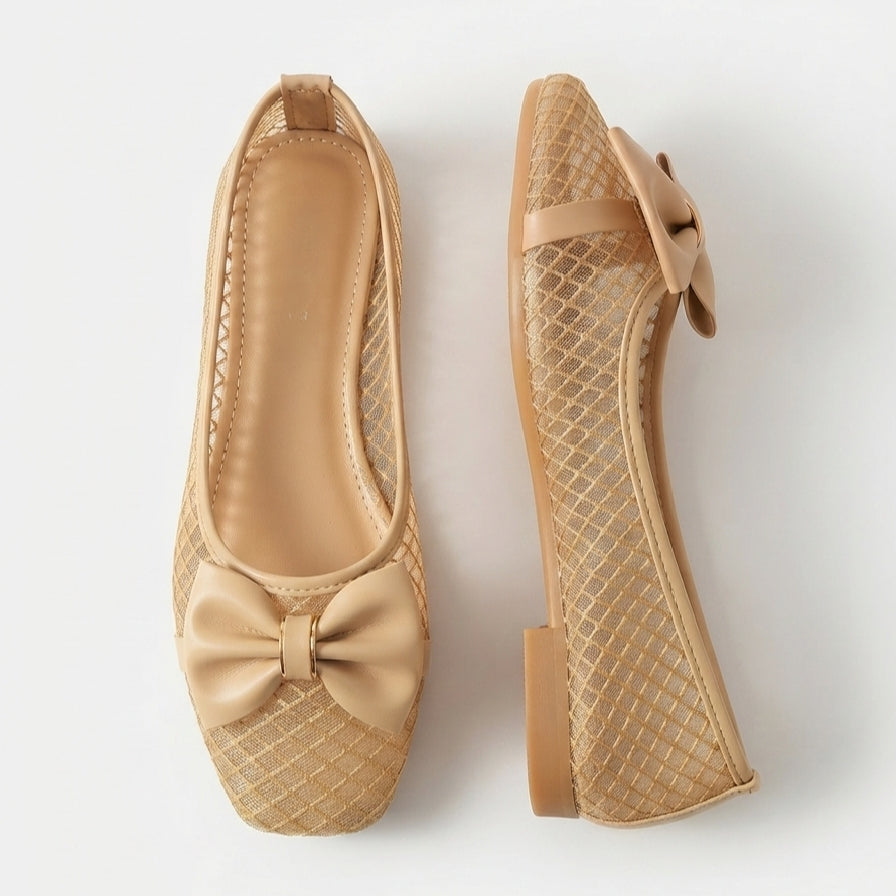 Knitted Bow BEIGE Flat Pumps & Loafers