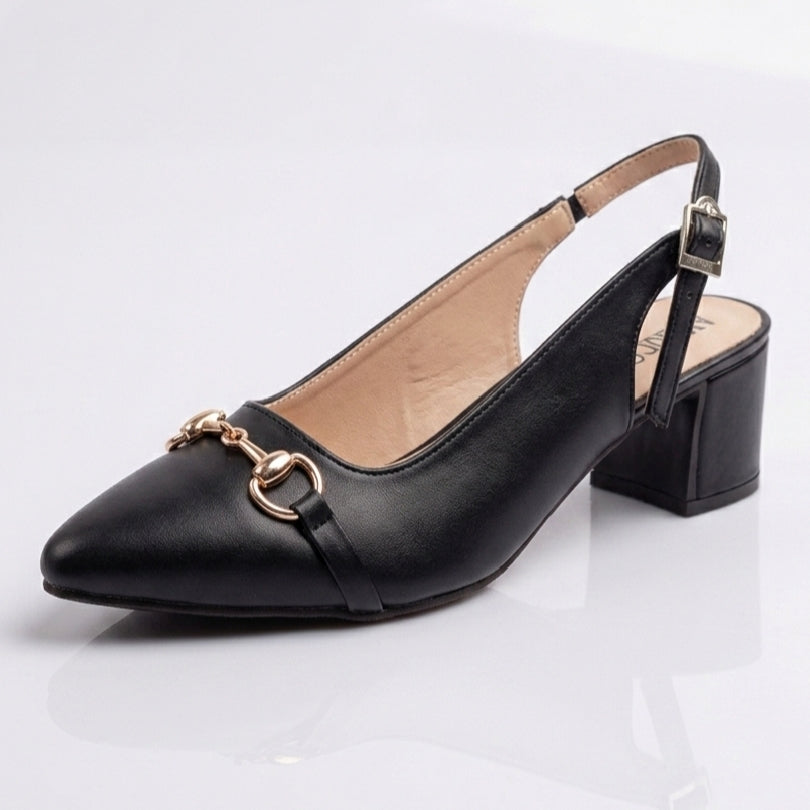 Slingback BLACK Block Heel Sandals & Court Shoes