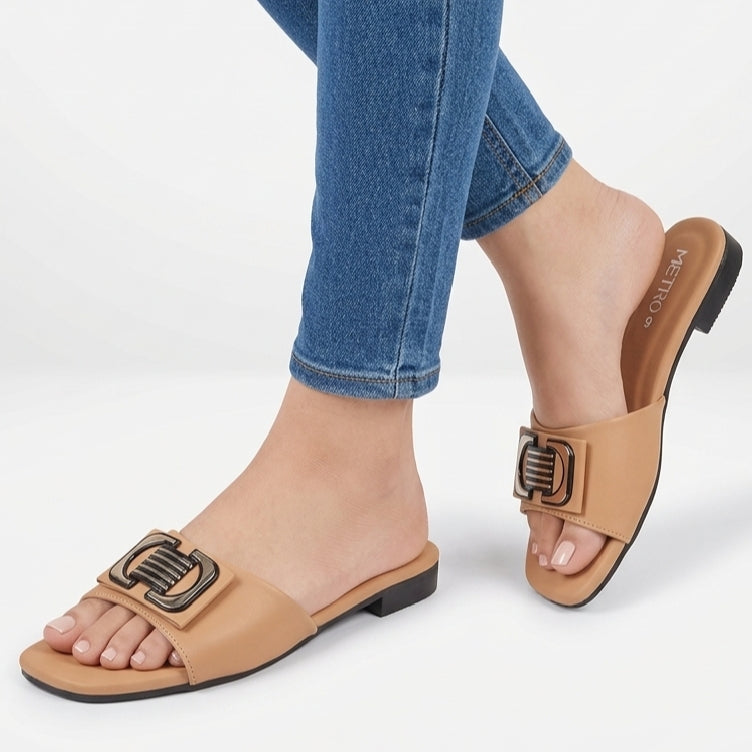 Buckled Bow WHITE Flat Slippers