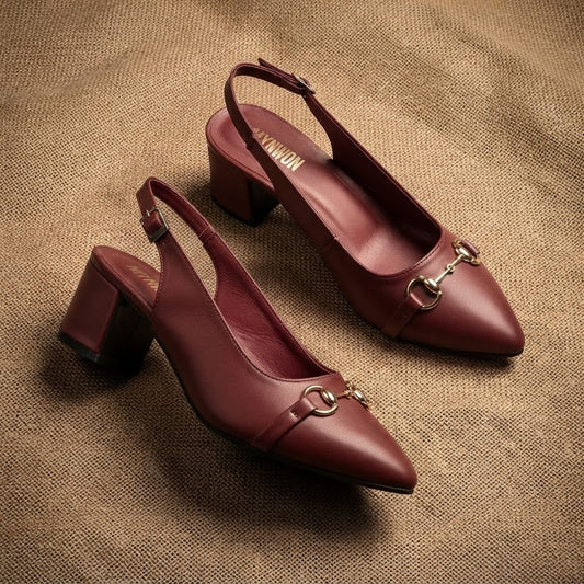 Slingback MAROON Block Heel Sandals & Court Shoes