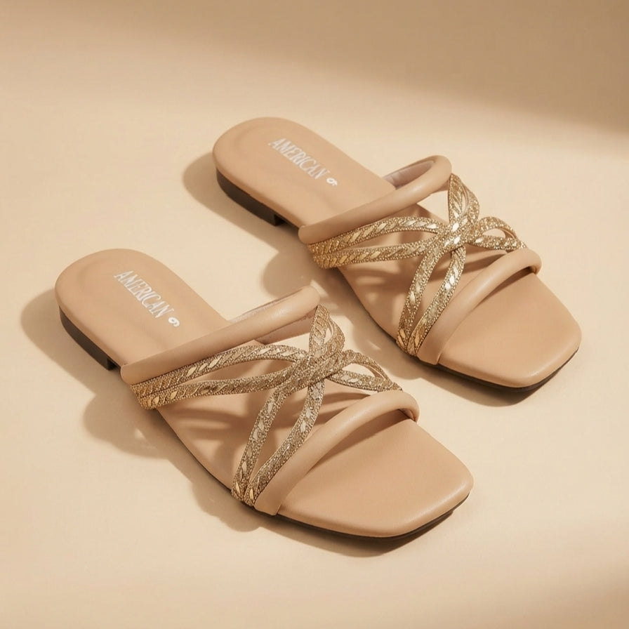 Leaf Shape BLACK Flat Sandals for Women