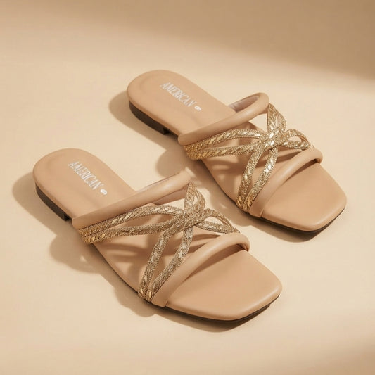 Leaf Shape BEIGE Flat Sandals for Women