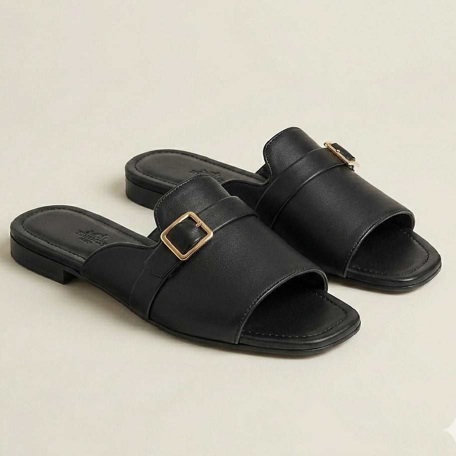 Side Buckle WHITE Flat Sandals